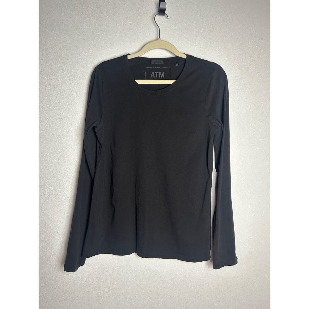 ATM Women's Black Crewneck Basic Capsule Long Sleeve T-Shirt Top Size Med